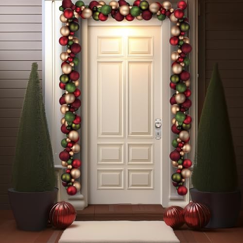 Woodland Christmas Garland 6-Foot Shatterproof Ball Ornaments for Tree, Mantle, Door