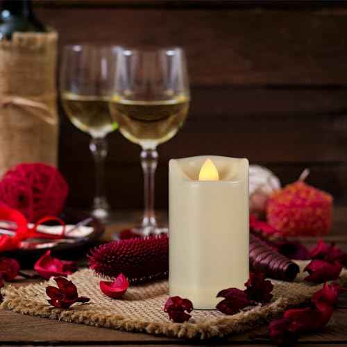 2" X 4" Battery Operated Flameless Candles with Timer, Waterproof Outdoor Flickering LED Pillar Candles for Home, Wedding Decoration, Slim Tall, Ivory Plastic, 2 Pack