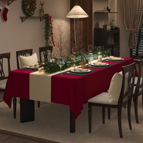 ZIWUROAD Red Waterproof Velvet Rectangle Christmas Tablecloth 70x140"