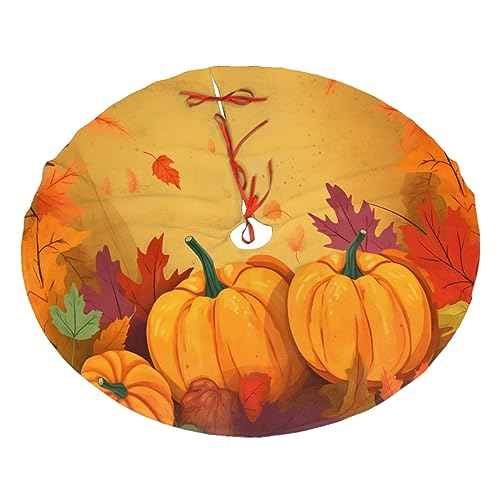 Fall Maple Pumpkins Christmas Tree Skirts, 30" Thanksgiving Xmas Trees Skirts Tree Cloth Mats for All Season Decorations for Party Home Outdoor
