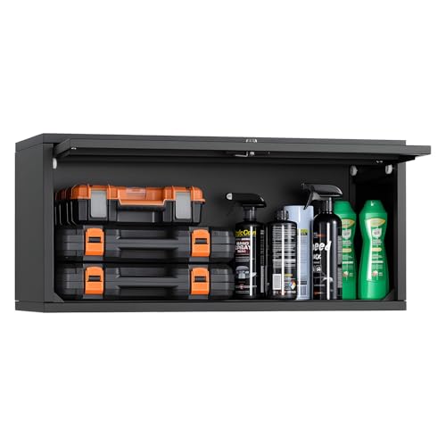 VEVOR Metal Wall Cabinet Upgrade Flip Up 14in, Floating Garage Tool Storage