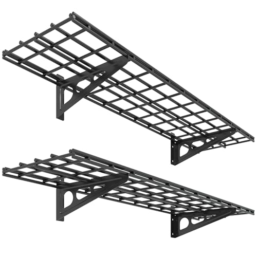 Wall-Mounted Garage Storage Shelf 2-Pack 4ft Heavy Duty Steel Shelves with Hardware