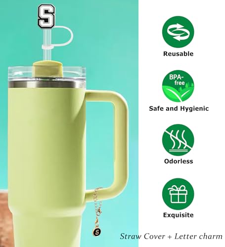 Nuozme 3PCS Personalized Letter Silicone Straw Covers G/Simple for Stanley 30&40 Oz Tumblers
