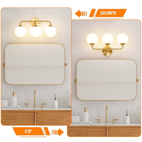Gold 3-Light Vanity Light Fixtures with White Glass Shades - Modern Wall Sconce for Bathroom & Bedroom - Variation: Gold / 3 Light