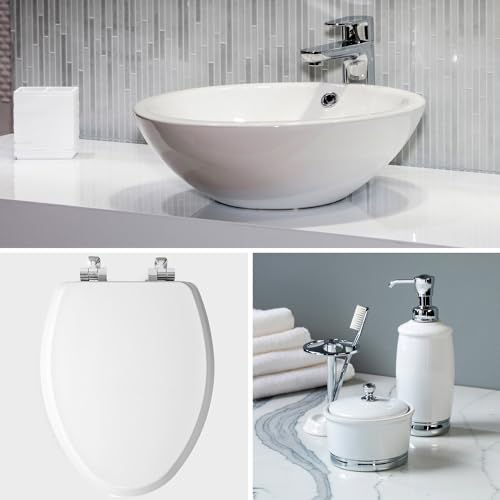 Mayfair Bennett Elongated Toilet Seat with Chrome Hinges - Slow Close, Easy Install, Made in USA