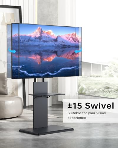 Afaloona Wooden Black Floor TV Stand for 32-70 Inch TVs, Height Adjustable & Swivel