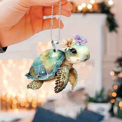 Maciebelle Rear View Mirror Accessories, Sea Turtle Gifts, Christmas Ornaments for Tree, Mirror Hanging Car Interior Accessories, White Elephant Gifts for Women