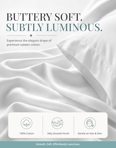 Queen Cotton Sheet Set - 450TC Long-Staple Sateen Bed Sheets - White - Variation of THIS listing