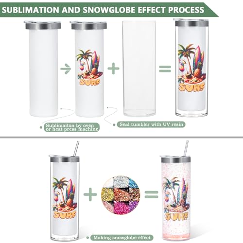 Temolulu 20 Oz Double Wall Sublimation Snow Globe Tumbler 8 Pack - Insulated DIY Glitter Cups