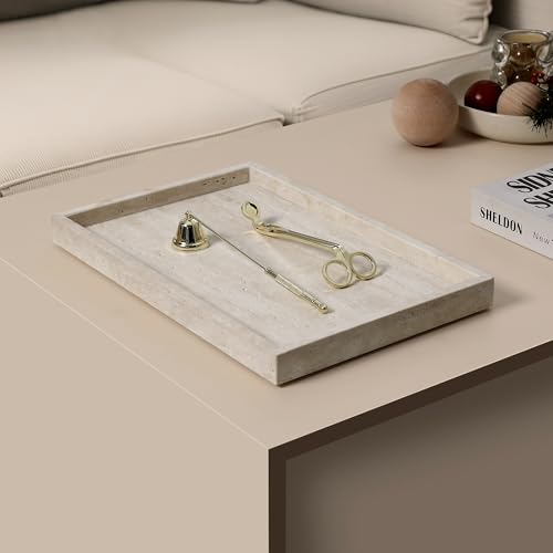Natural Travertine Rectangular Serving Tray 15x10 Inches for Decor & Food