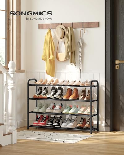 SONGMICS Expandable 4-Tier Shoe Rack, 26.5-Inch Height, Holds 8-16 Pairs
