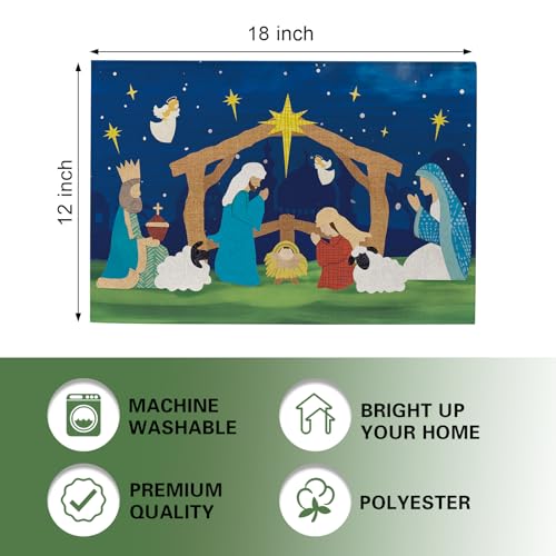 Croar Christmas Nativity Scene Placemats Set of 4 - Religious Holiday Table Decor, 12''x18''