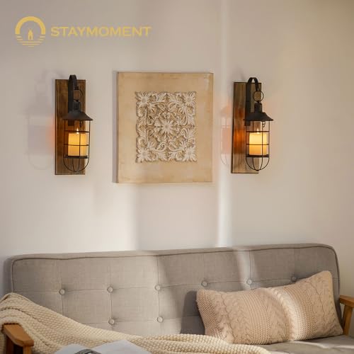 Farmhouse Wall Candle Sconce Set with Black Lanterns - Decorative Wall Mounts for Candles