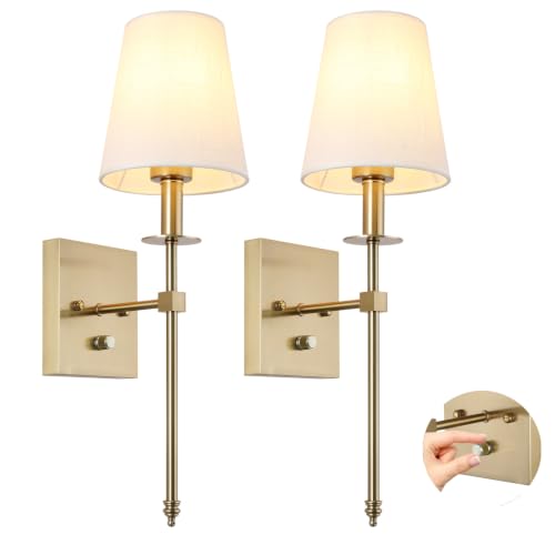 Dimmable Wall Sconces Set of 2 - Gold Modern Bathroom Vanity Lighting Fixtures with On/Off Switch