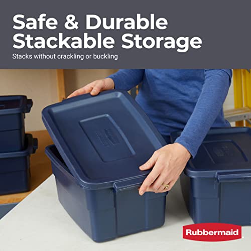 Rubbermaid Roughneck 3 Gal Stackable Storage Bins - 6 Pack, Made in USA, Dark Indigo Metallic