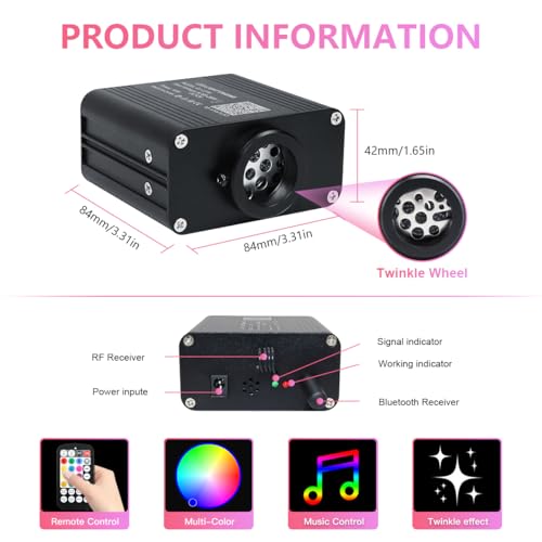 WEBUPAR 16W Car & Home Starlight Headliner Kit with 500pcs 6.5ft Fiber Optic, APP & Remote Control, Twinkle & Music Modes