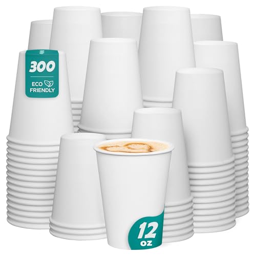 GUSTO 12 oz Disposable White Paper Coffee Cups - Eco-Friendly, 300 Count