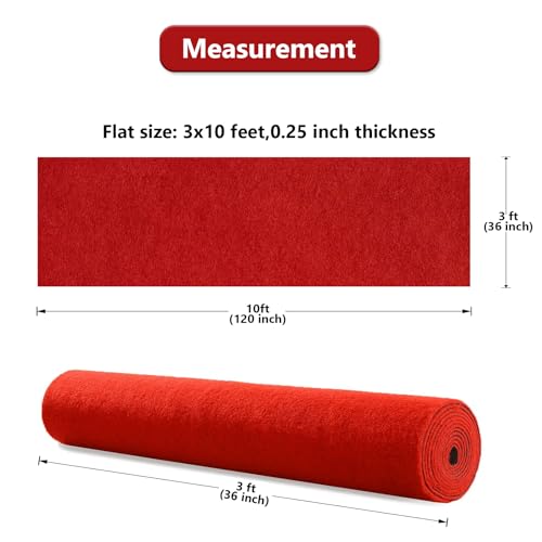 PANDOROOM Red Carpet Runner 3x10ft Non-Slip Aisle Rug for Weddings Parties