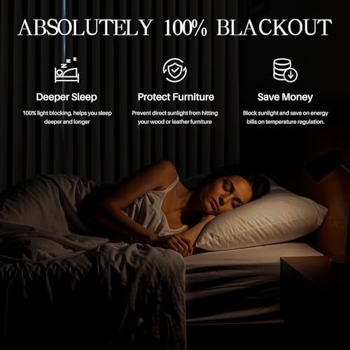 Natural Linen Blackout Curtains 40W x 95L Pack of 2 Pinch Pleated Room Darkening