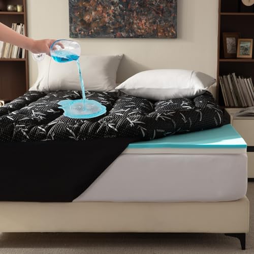 Full Size Waterproof Mattress Topper with Gel Memory Foam & Plush Pillow Top - Black