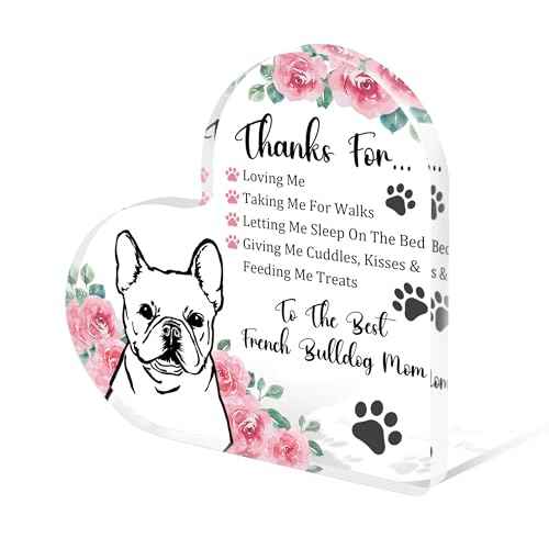 Tian Zhun French Bulldog Gifts for Women Thank You French Bulldog Mom Gifts for Women Dog Lover Rose Acrylic Heart Plaques Appreciation Gift for Mothers Day Christmas Birthday