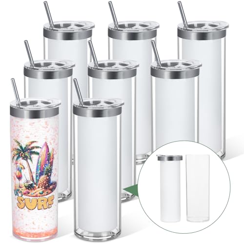 Temolulu 20 Oz Double Wall Sublimation Snow Globe Tumbler 8 Pack - Insulated DIY Glitter Cups