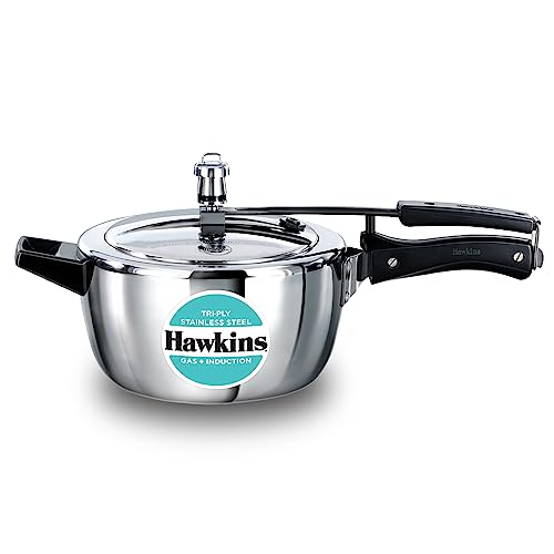 Hawkins 3.7 Quarts Triply Stainless Steel Pressure Cooker with Inner Lid, Silver HSST35