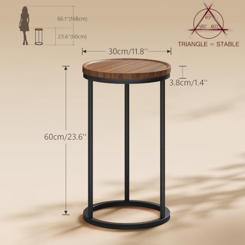 YAUKOMEL Walnut Small Round Side Table - Compact Sofa & Nightstand