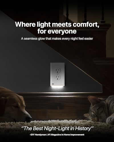 2 Pack GuideLight Night Lights for Duplex Outlets - White - Auto On/Off Sensor