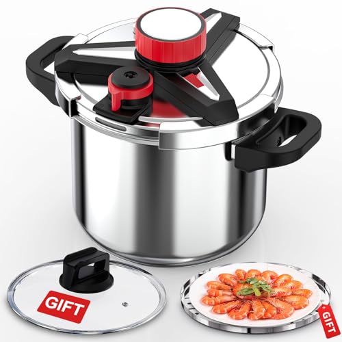 8 Quart Stainless Steel Pressure Cooker - 3-in-1 Fast Cooking with Locking Lid