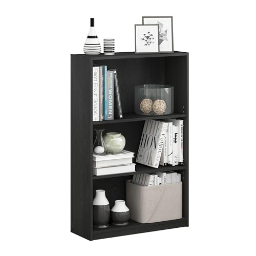Black 3-Tier Book Shelf with Adjustable Shelves - Furinno Jaya