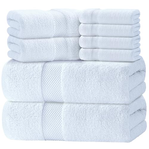 White Classic Luxury 8-Piece Turkish Cotton Bath Towel Set - White, Hotel Collection