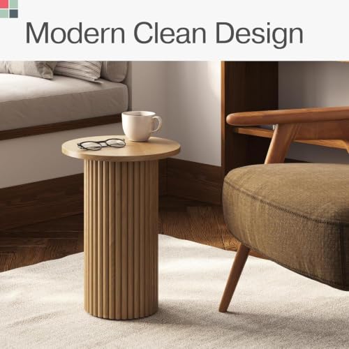 Stead Weathered White Round Fluted Oak Side Table - 17-inch Accent End Table