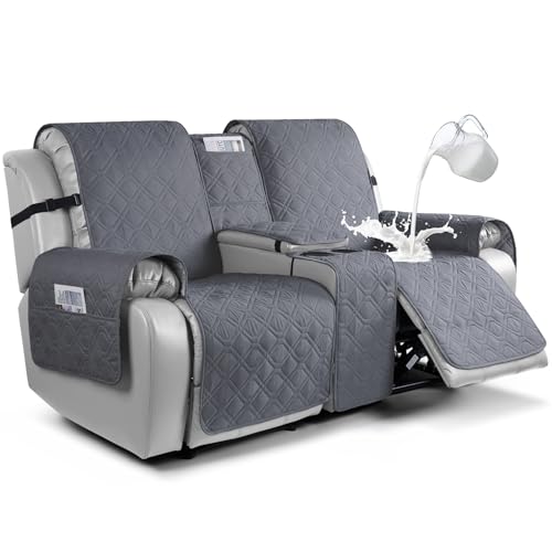 Loveseat Recliner Cover with Console Waterproof 2 Seater Dark Gray
