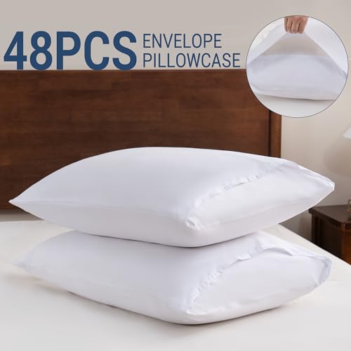 White Pillow Case Set - Microfiber Standard 20x26 Inches 48 Pack