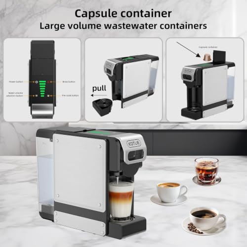 KOTLIE Black Single Serve Coffee Maker for K-Cup & Grounds, 34oz Reservoir, 7 Water Flow Settings, Perfect for Home, Office & RV