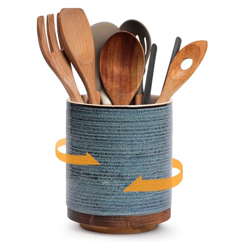 DOWAN Blue 7.6-Inch Rotating Extra Large Kitchen Utensil Holder - Farmhouse Style