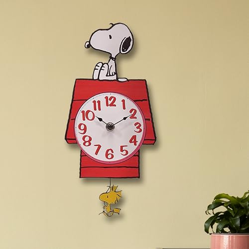 Peanuts Snoopy Doghouse Pendulum Wall Clock - 12 Inch Collectible Wall Decor