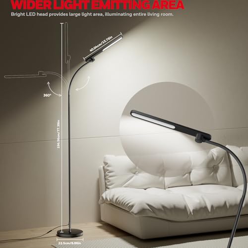 Honeywell Dimmable LED Floor Lamp Black 77 Inch Reading & Task Light