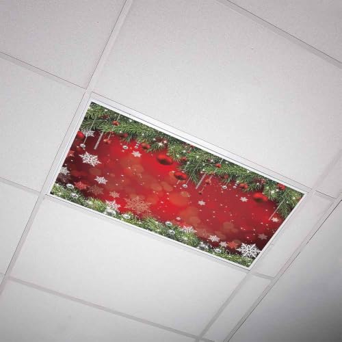 2Pcs Christmas Fluorescent Light Covers 4x2ft - Pine Themed, Magnetic Polyester