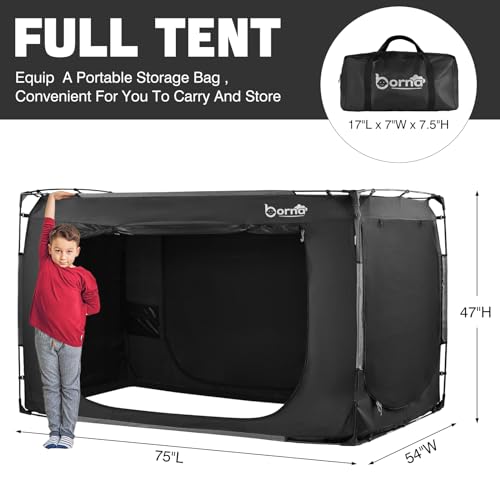 BORNA Black Full Bed Tent for Kids & Adults Indoor Privacy Canopy, 3 Doors