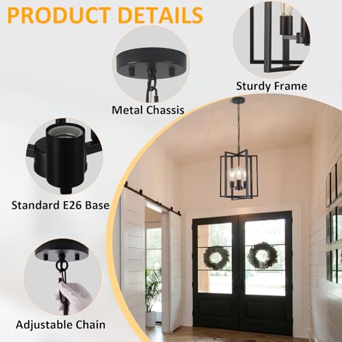 Black Farmhouse Modern Chandelier Light Fixture for Dining Room & Kitchen Island - Adjustable Geometric Pendant Hanging Light