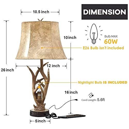 Dungoo 26" Rustic Antler Table Lamps Set of 2 with USB Ports - Vintage Brown
