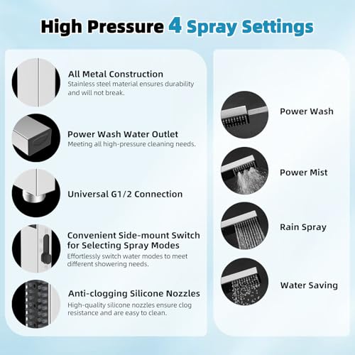 Square 10-Inch Rainfall Shower Head with 4-Mode Handheld Spray - Chrome