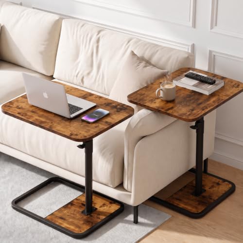 Large Adjustable Height TV Tray Tables Set of 2 - Brown Couch Side Tables