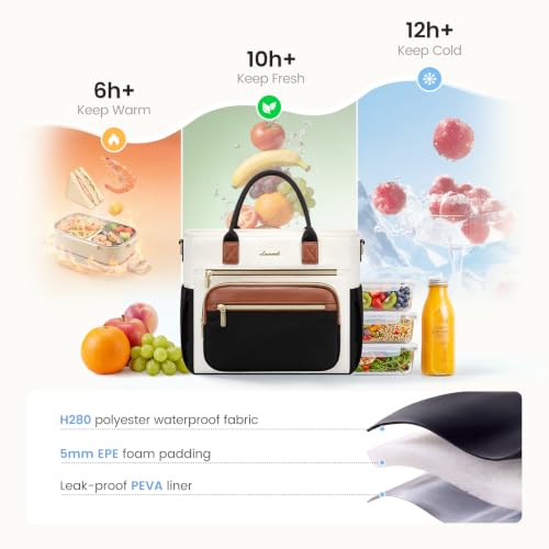 LOVEVOOK Large Insulated Lunch Bag for Women - Black, 13L Cooler Tote