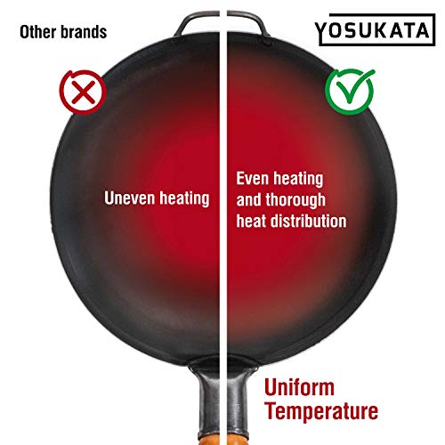 14-Inch Carbon Steel Wok with Round Bottom - Pre-Seasoned, High Heat Cooking