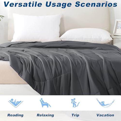 Bedsmile Queen Size Cooling Comforter Dark Gray 90x90 Inches - Breathable Ice Bed Blanket for Hot Sleepers