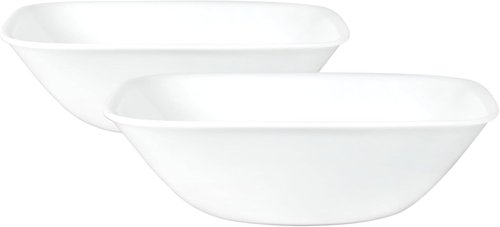 Corelle Vitrelle 2-PC Large Glass Serving Bowl Set - Crack & Chip Resistant, White Square Design