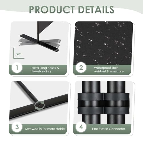 RANTILA Black 4-Panel Room Divider, 6ft Folding Privacy Screen, Freestanding Partition
